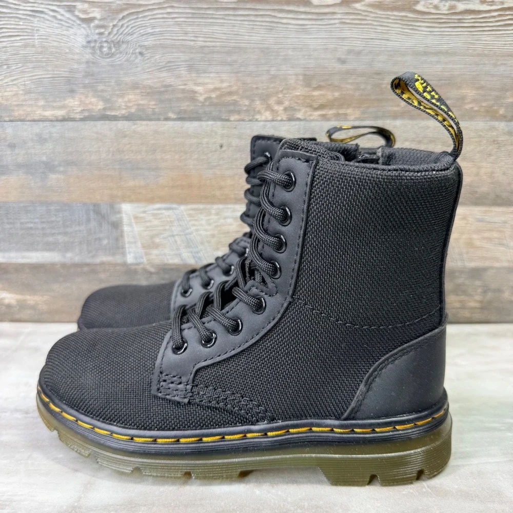 Dr.‎ Martens Combs J Kids Black Extra Tough Nylon Combat Boots Size 12 US Kids